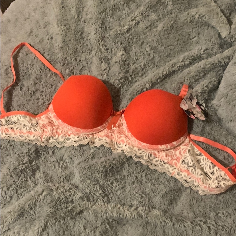 Vibrant Orange Lace Detail Bra